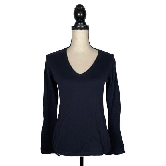 NEW  Decker Luxe Navy Blue Cotton Cashmere Knit V-Neck Sweater      Size: XS - Picture 1 of 4